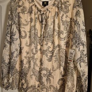 Elegant Cream and Black Paisley Women's Top